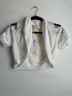 Women's White Lace-Back Short Sleeve Cardigan
